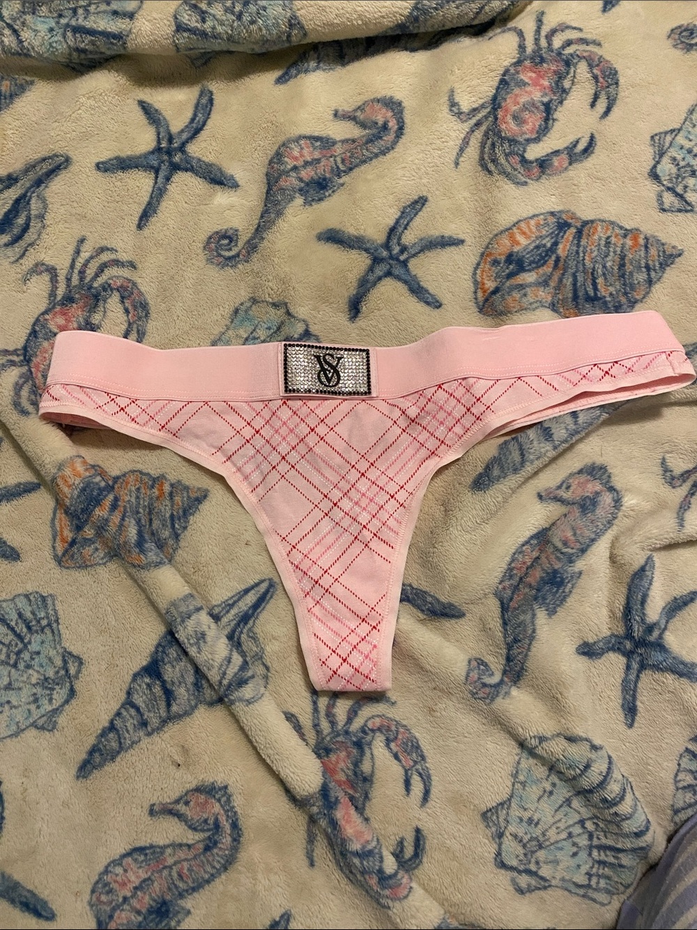 Victoria's Secret Pink Plaid Thong - Light Pink and Red